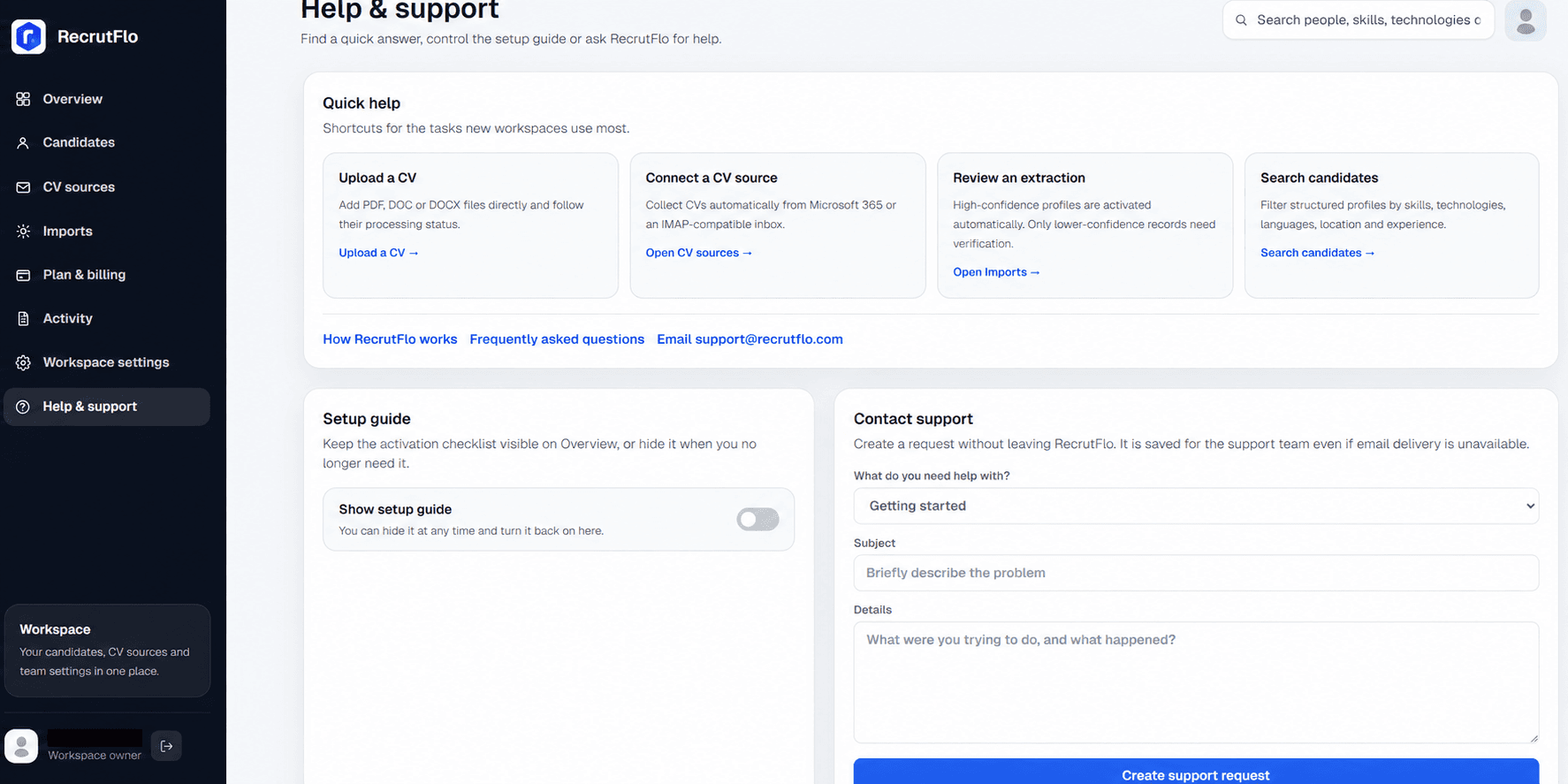 Resolve setup questions in RecrutFlo